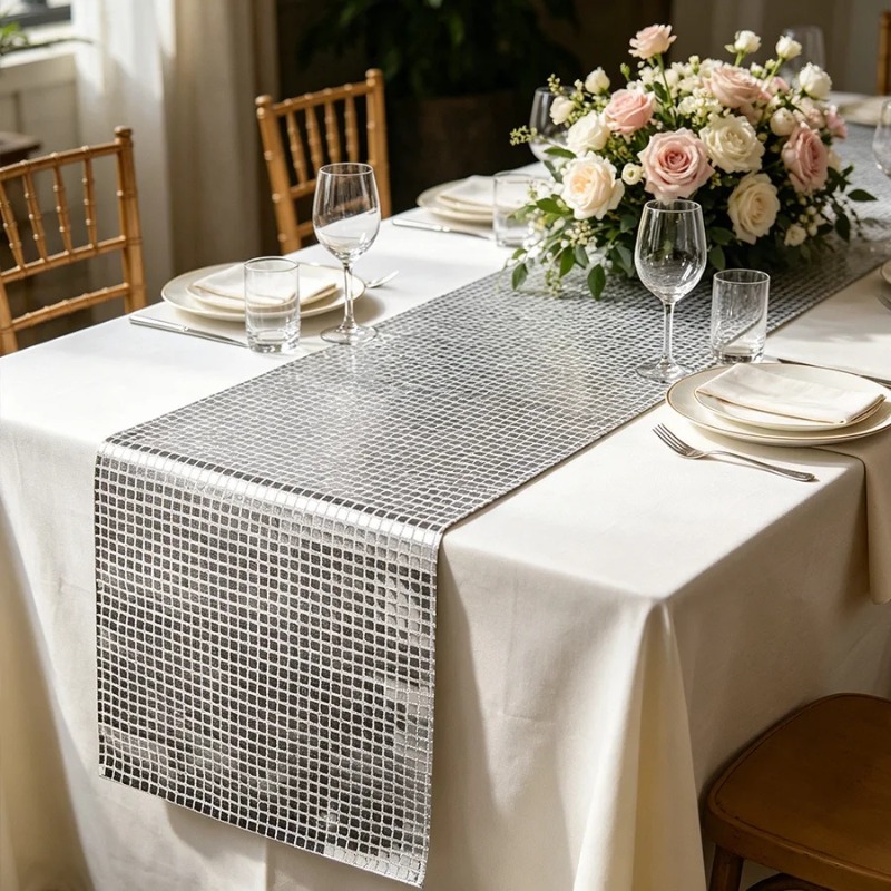 Table Runner Sequin - Błyszczący cekinowy bieżnik na stół, metaliczny